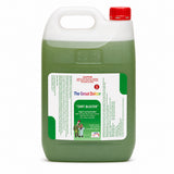 A 5 litre plastic jug of The Grout Doktor Dirt Buster grout, filled with green liquid and featuring a white and red cap, on a white background.