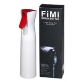 A white spray bottle with a red trigger top standing next to its black retail box labeled FiMi Spray Bottle on a plain white background.