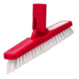 A red plastic cleaning brush attachment with white bristles, shown on a plain white background.